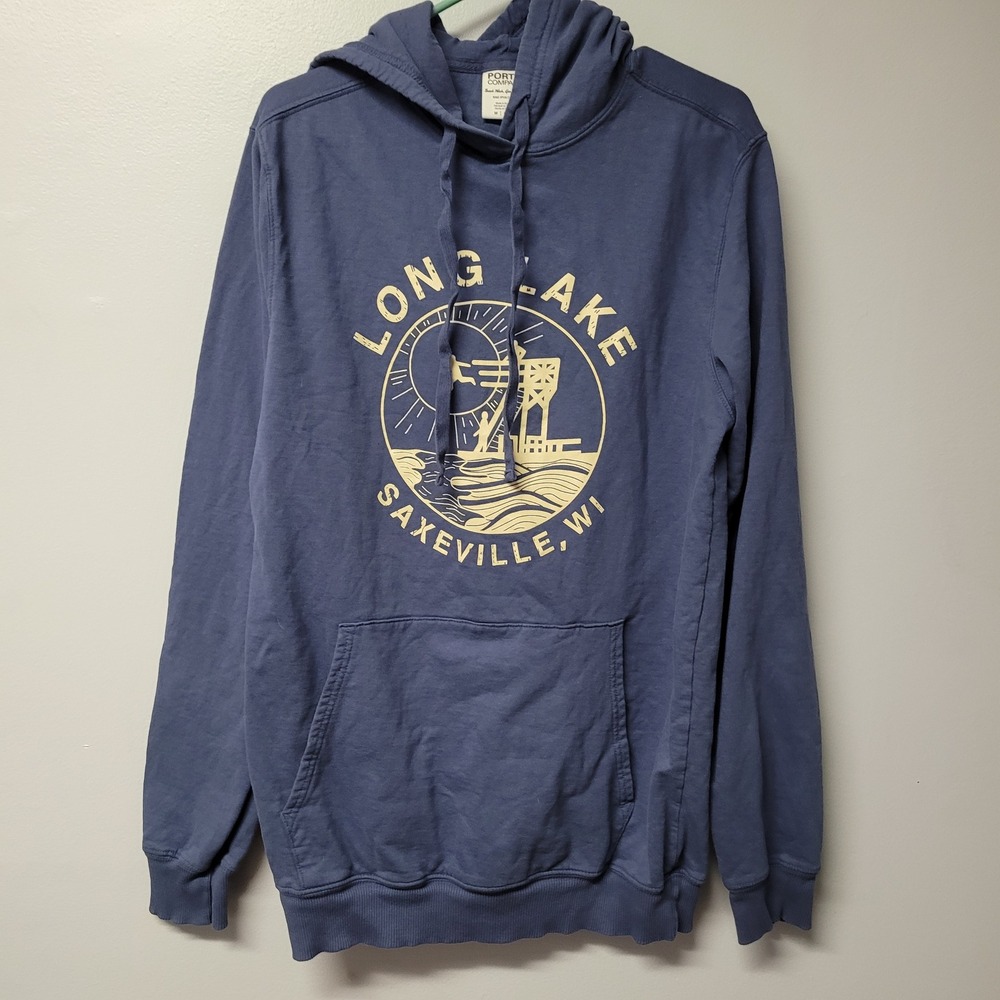 Port‎ & Company Long Lake Saxeville WI Graphic Hoodie Sweatshirt Mens Medium